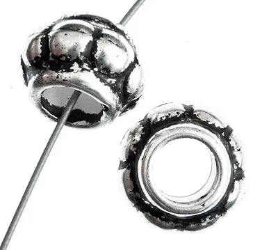 Metalized Bead W/ Sterling Silver Coating 8x11mm Rondell Antique Silver