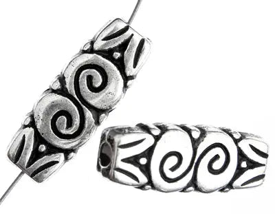 Metalized Bead W/ Sterling Silver Coating 30x10mm Rectangle Spiral Antique Silver