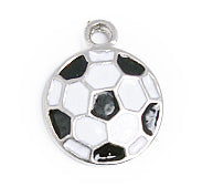 Pendant - Soccer Ball Epoxy 13mm Lead Free / Nickel Free Black/White/Silver