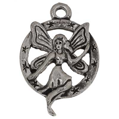Pendant - Fairy In Circle 15mm Antique Silver Lead Free / Nickel Free - Cosplay Supplies Inc