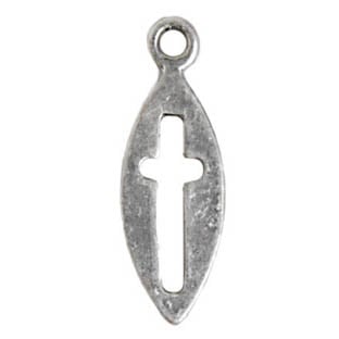 Pendant Oval W/ Curve Cross 24x8mm Antique Silver Lead Free Nickel Free - Cosplay Supplies Inc