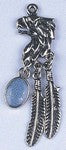 Pendant - Small Eagle Head With 2 Feather 1 Turquoise Stone Drop Antique SIlver
