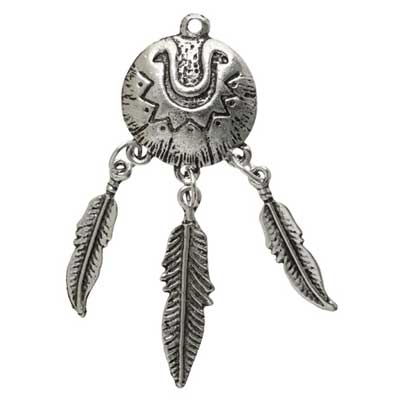 Pendant - Feathers Metal 64mm/L Antique Silver - Cosplay Supplies Inc