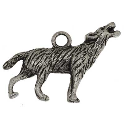 Pendant - Standing Howling Wolf 26x16mm Antique Silver Lead Free / Nickel Free - Cosplay Supplies Inc
