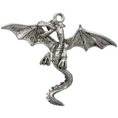 Pendant - Large Dragon With Wings Spread Antique Silver Lead Free / Nickel Free - Cosplay Supplies Inc
