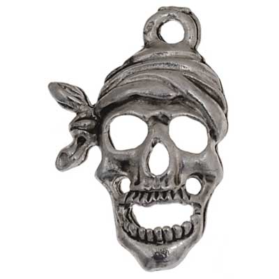Pendant - Pirate Skull With Bandana Antique Silver Lead Free / Nickel Free - Cosplay Supplies Inc