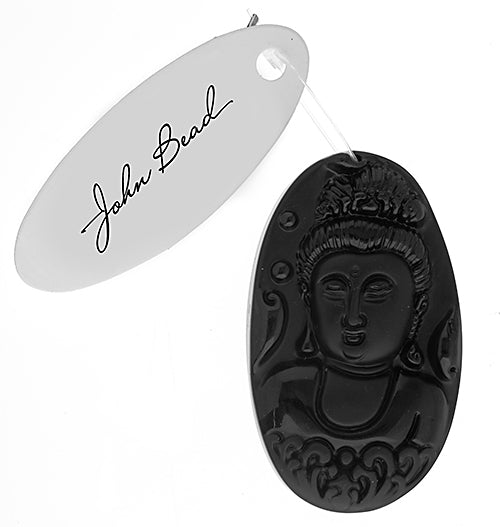 Glass Pendant Buddha Meditating 37x62mm Black