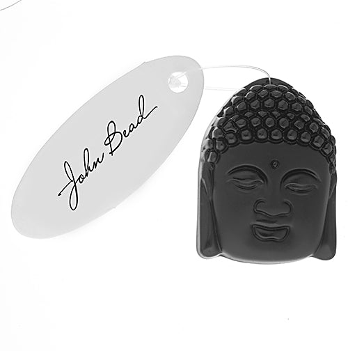 Glass Pendant Buddha Face 38x49mm Black