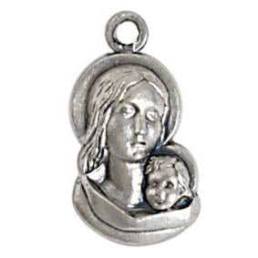 Religious Pendant 3-Hole Mary & Child 15x18mm Nickel