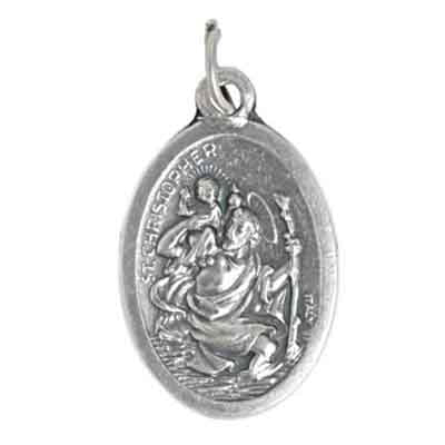 Religious Pendant St. Christoph Pray For Us Nickel With Ring
