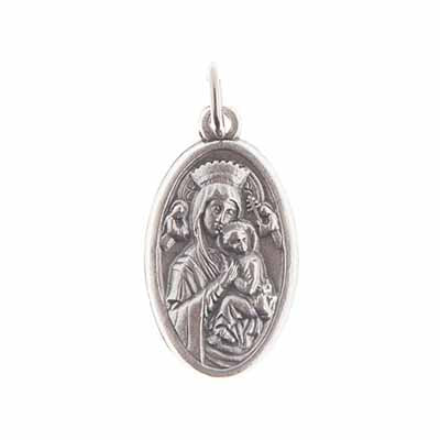 Religious Pendant Mary & Child Nickel With Ring 15x25mm Oval
