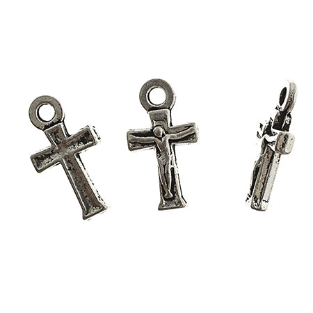 Pendant- Religious Mini Cross 14x7.5mm Antique Silver 10pcs