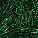 Czech Twisted Bugles Silver Lined Green