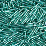 Czech Twisted Long Bugles 15mm Silver Lined Turquoise Green