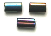 Czech Tubes Square Beads 7x3.4mm Opaque Black Aurora Borealis