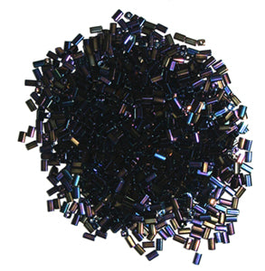 Czech Tubes Square Beads 7x3.4mm Opaque Black Aurora Borealis