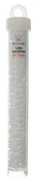 Long Magatama 4x7mm White Opaque - 22g Vial