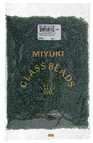 Miyuki Seed Bead 11/0 Olive Silver Lined AB 250g