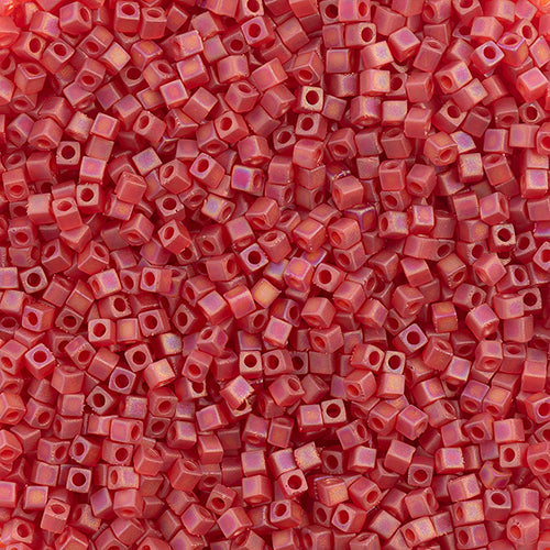Miyuki Square/Cube Beads 1.8mm Red Orange Transparent AB Matte - apx 20g Vial