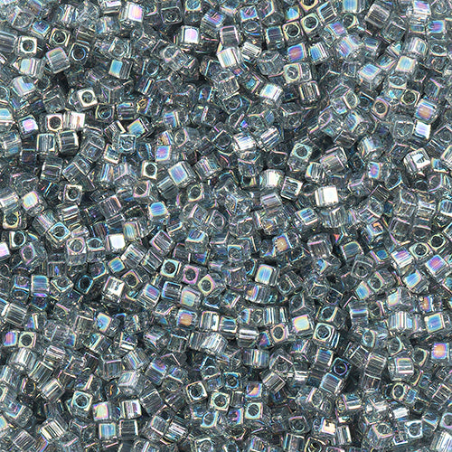 Miyuki Square/Cube Beads 1.8mm Grey Transparent AB - apx 20g Vial
