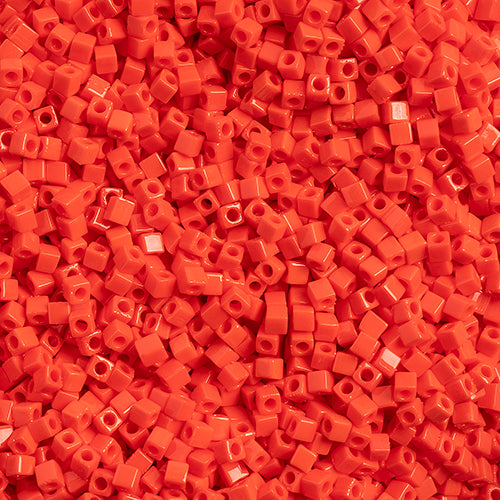 Miyuki Square/Cube Beads 1.8mm Red Vermillion Opaque - apx 20g Vial
