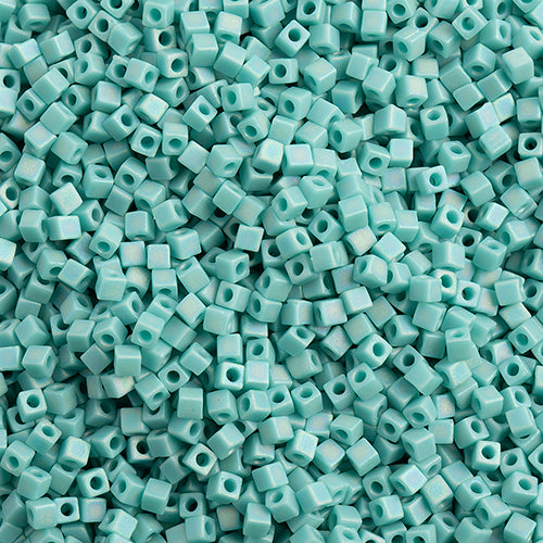 Miyuki Square/Cube Beads 1.8mm Turquoise Green Opaque AB Matte - apx 20g Vial