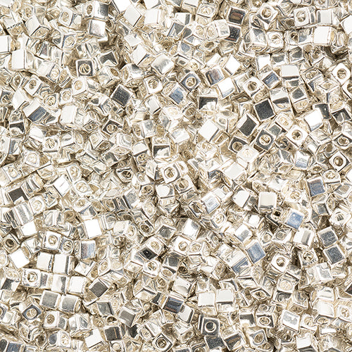 Miyuki Square/Cube Beads 1.8mm Gloss Silver Galvanized - apx 20g Vial