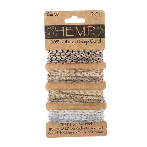 Hemp Cord on Card 20lb 4 Colors x 6m/19.7ft Each Metallic Twist Beige Colors