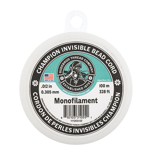 Gudebrod Champion Invisible Bead Cord Monofilament .012in (.305mm) Diameter 