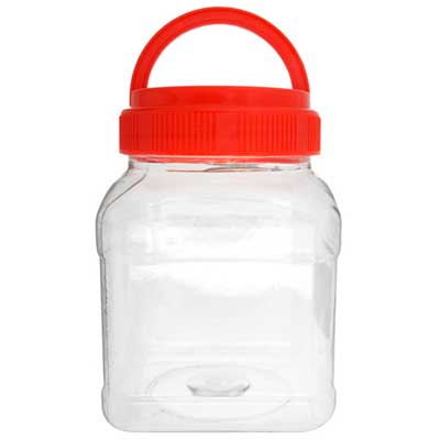 Jars - Plastic 5x3 Inch Small In Assorted Lids - Yellow/Blue/Red