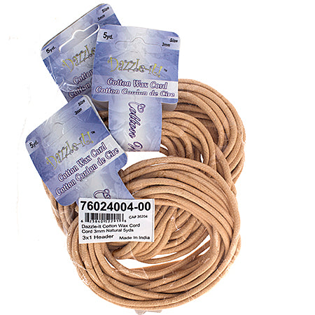 Dazzle-It Cotton Wax Cord 3mm Round  5yds