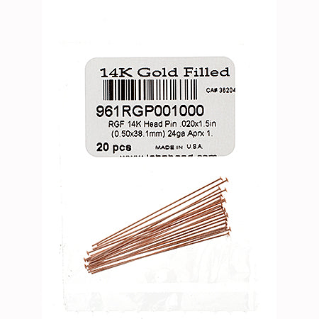 Rose Gold Filled 14k Head Pin .020x1.5in (0.50x38.1mm) 24ga Approx 1.2g