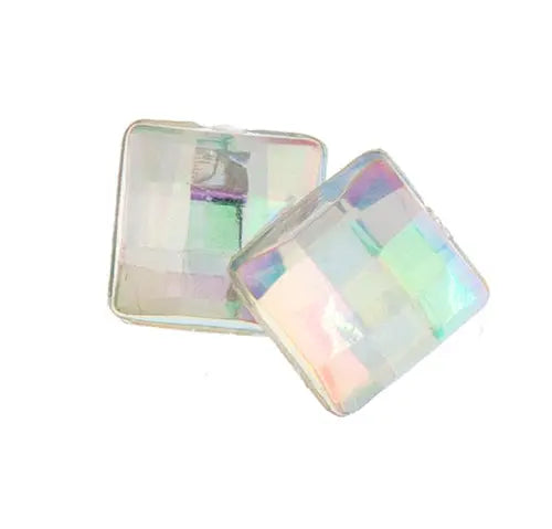 Acrylic Square Facetted 12mm Crystal Aurora Borealis