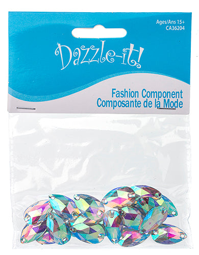 Resin Sew-On Metalico Stone Drop 10.5x18mm  Aurora Borealis