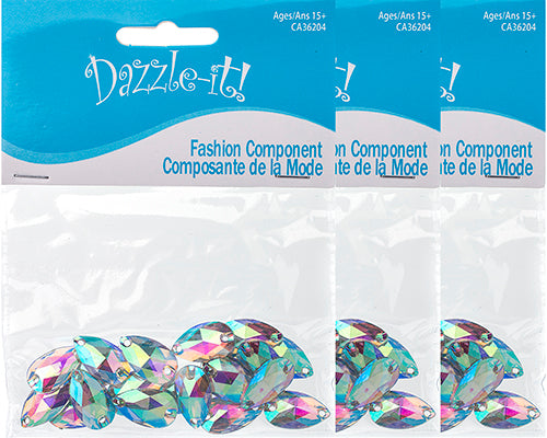 Resin Sew-On Metalico Stone Drop 10.5x18mm  Aurora Borealis