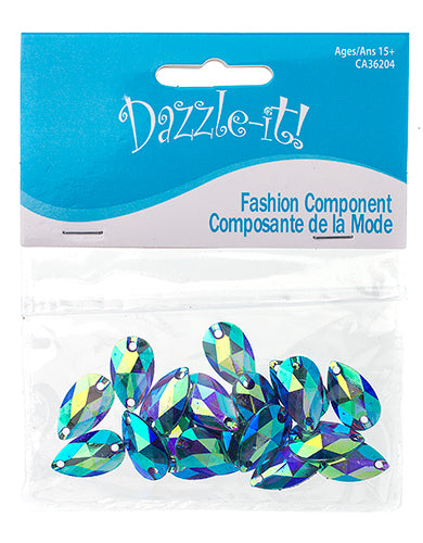 Resin Sew-On Metalico Stone Drop 10.5x18mm  Aurora Borealis