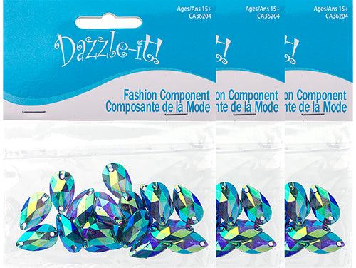 Resin Sew-On Metalico Stone Drop 10.5x18mm  Aurora Borealis