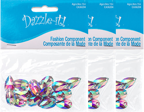 Resin Sew-On Metalico Stone Drop 10.5x18mm  Aurora Borealis