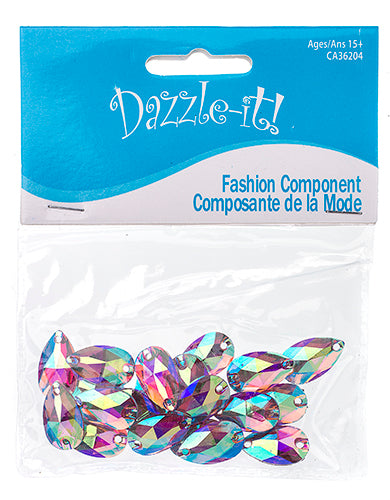 Resin Sew-On Metalico Stone Drop 10.5x18mm  Aurora Borealis