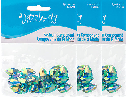 Resin Sew-On Metalico Stone Drop 10.5x18mm  Aurora Borealis