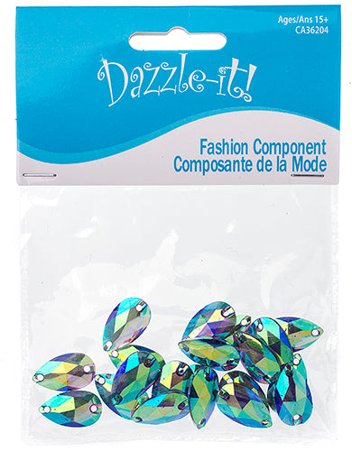 Resin Sew-On Metalico Stone Drop 10.5x18mm  Aurora Borealis