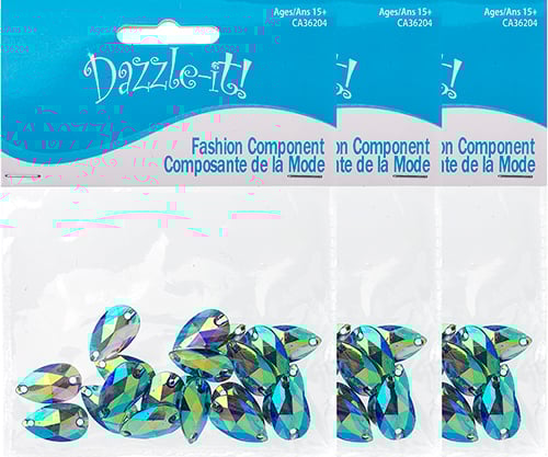 Resin Sew-On Metalico Stone Drop 10.5x18mm  Aurora Borealis