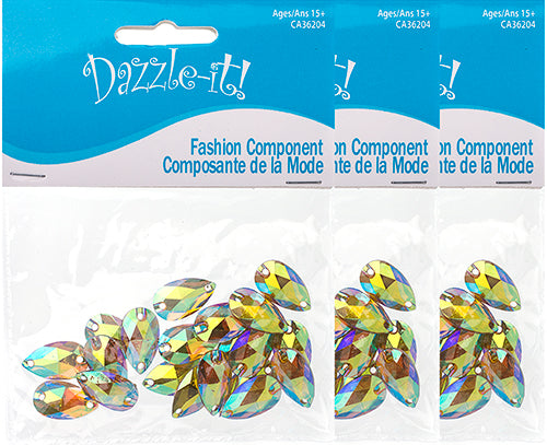 Resin Sew-On Metalico Stone Drop 10.5x18mm  Aurora Borealis