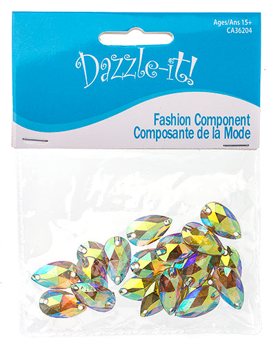 Resin Sew-On Metalico Stone Drop 10.5x18mm  Aurora Borealis