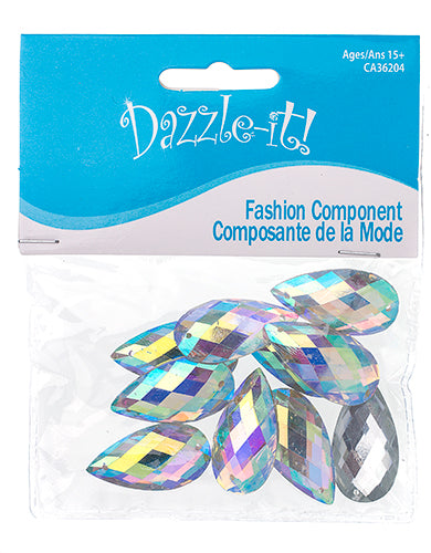 Resin Sew-On Metalico Stone Drop 16x30mm  Aurora Borealis