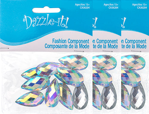 Resin Sew-On Metalico Stone Drop 16x30mm  Aurora Borealis