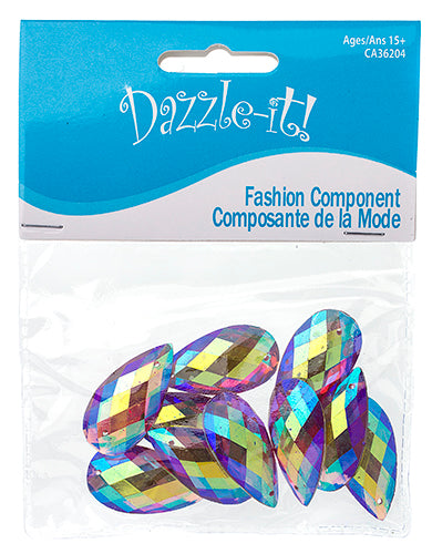 Resin Sew-On Metalico Stone Drop 16x30mm  Aurora Borealis