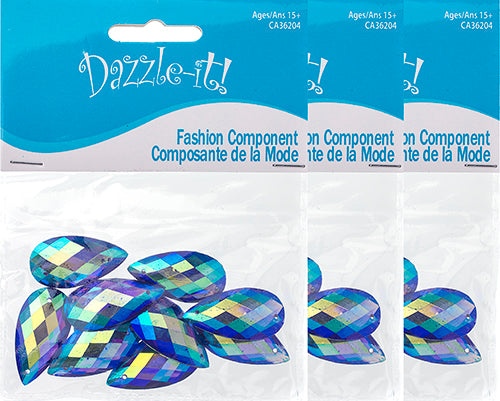 Resin Sew-On Metalico Stone Drop 16x30mm  Aurora Borealis