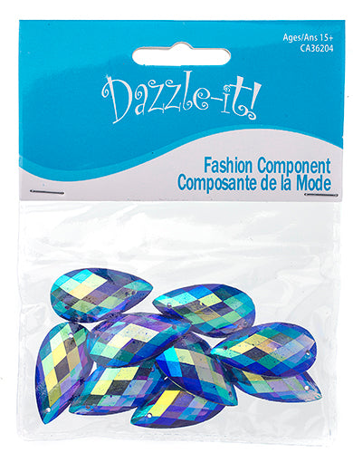 Resin Sew-On Metalico Stone Drop 16x30mm  Aurora Borealis