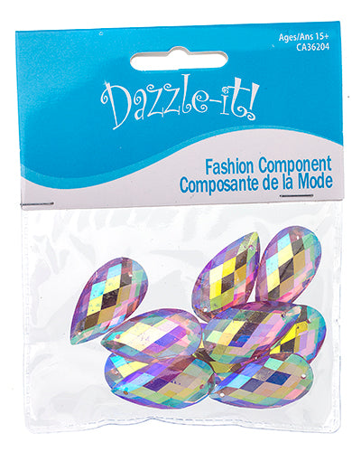 Resin Sew-On Metalico Stone Drop 16x30mm  Aurora Borealis